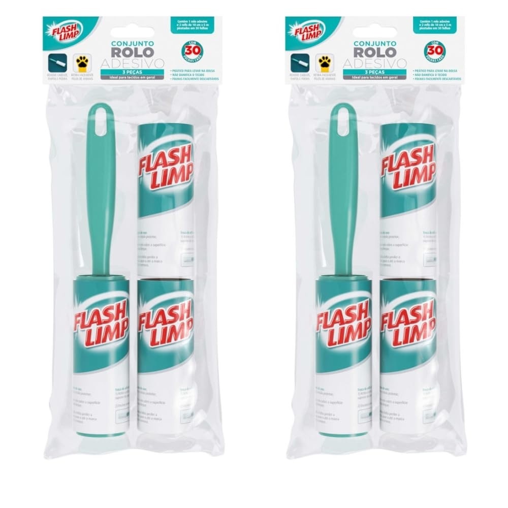 Kit 2x Rolo Adesivo 3 Peças - Remove Pelos, Poeiras e Resíduos com Facilidade