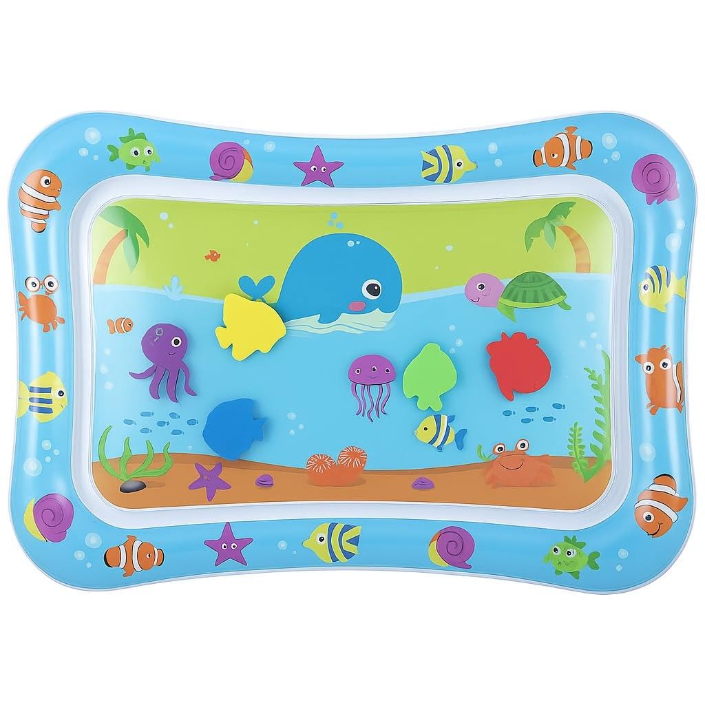 Tapete Sensorial Aquático Inflável para Bebês - Estimulação Visual e Tátil com Peixes Coloridos