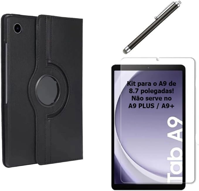 Capa Anti Impacto Giratória Galaxy Tab A9 8.7" + Película Vidro 9H + Caneta Touch