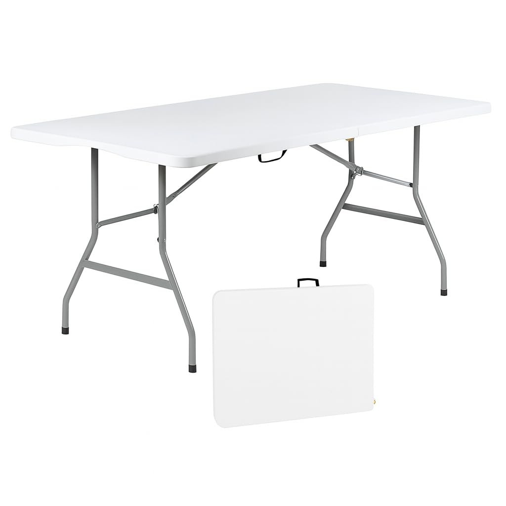 Mesa Dobrável 1,8m +GardenLife - Portátil com Alça e Pernas de Aço | Ideal para Eventos e Festas