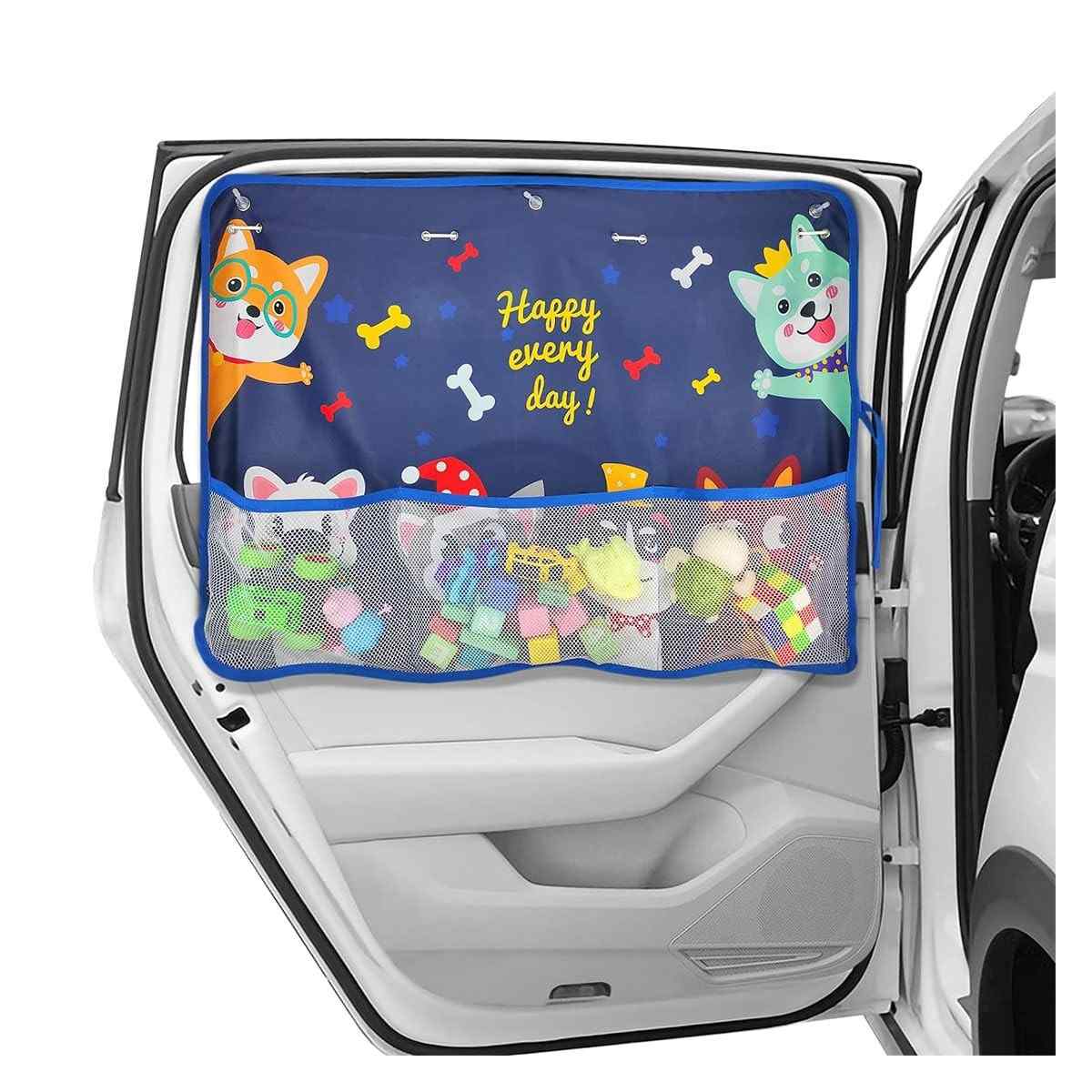 Persiana Blackout Bebê Carro: Proteção Solar UV e Bolsos Divertidos | 7 Ventosas