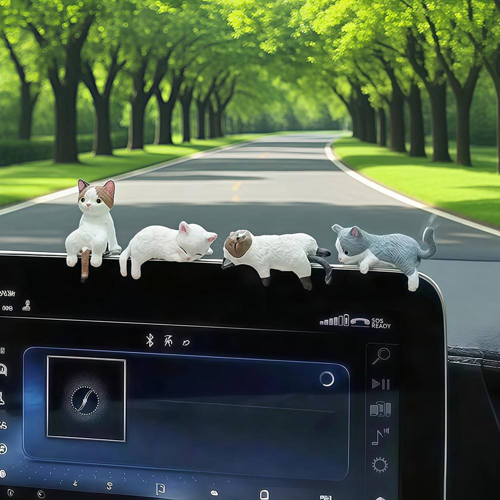 Decoração de Painel de Carro: Kit 4 Gatinhos Fofos para Personalizar seu Veículo e Mesa