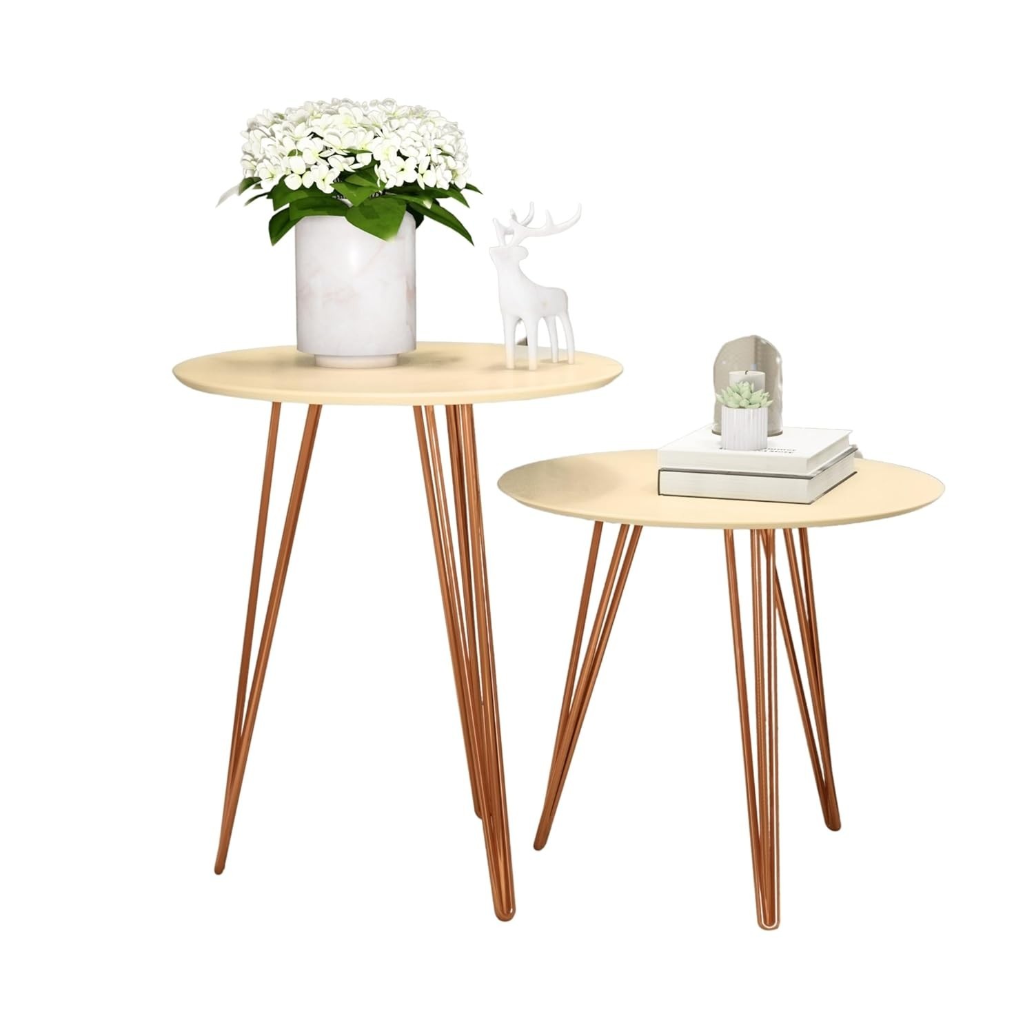 Conjunto de 2 Mesinhas Laterais Redondas com Pés de Ferro - Design Moderno para Sala e Cômodo