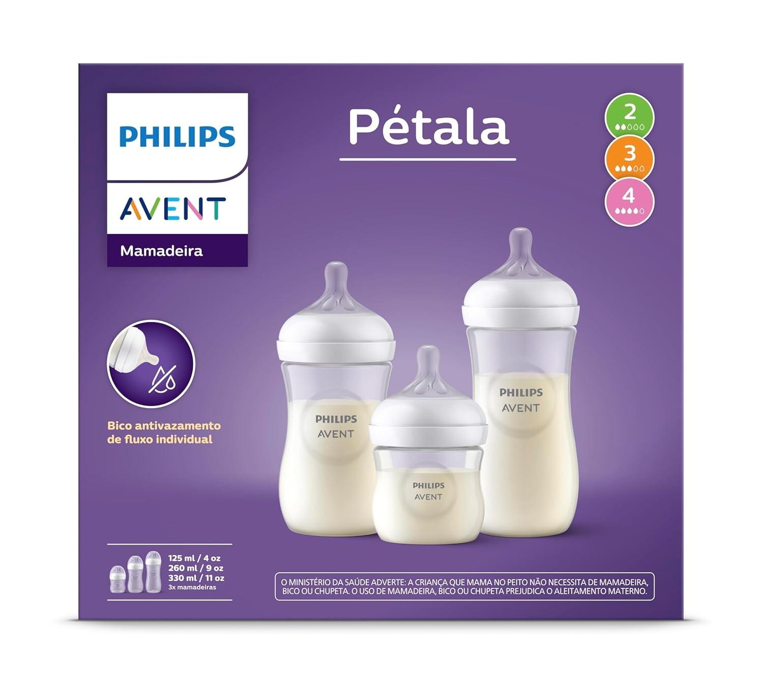 Kit Mamadeiras Philips Avent Pétala 3.0 - 3 Unidades com Bicos de Diferentes Fluxos