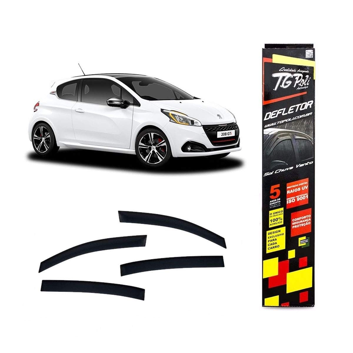 Kit 4 Calhas de Porta Fumê Tg Poli para Peugeot 208 Hatch 2013-2020 | Proteção e Estilo