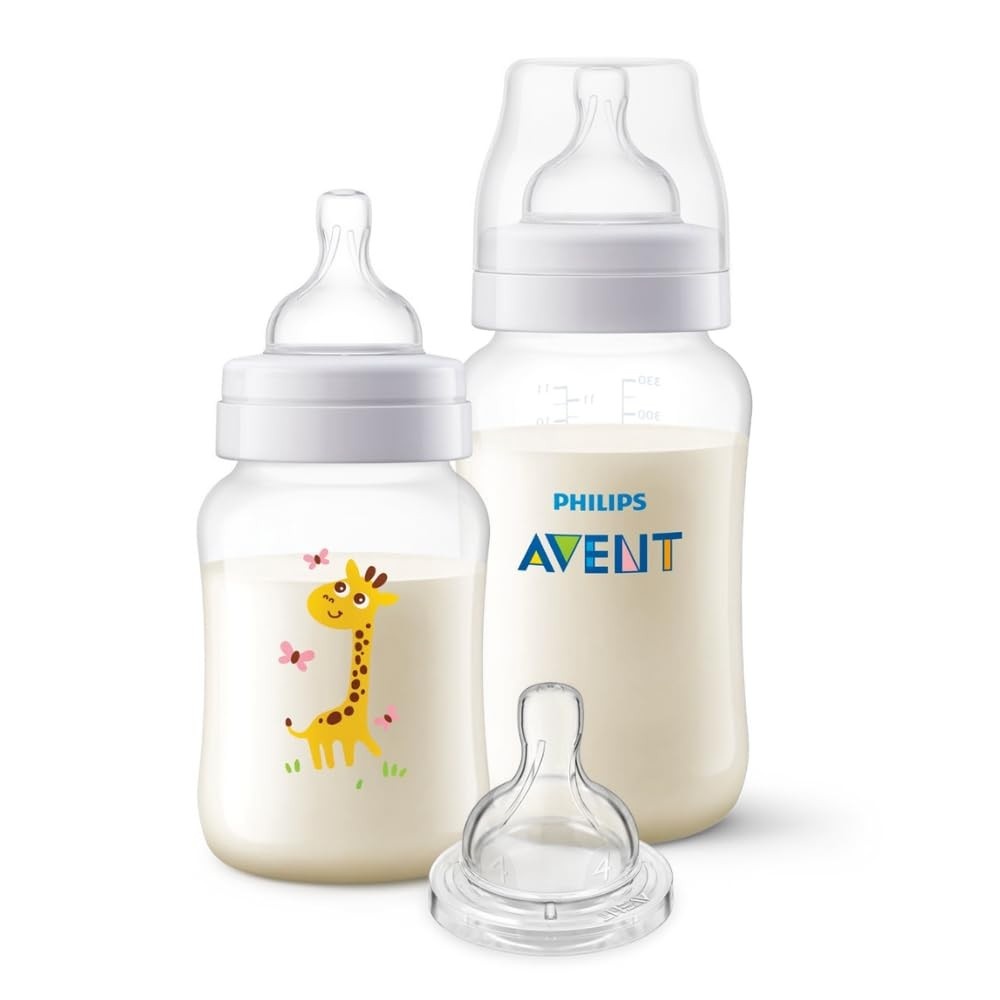 Kit Mamadeiras Anti-Colic Girafa Philips Avent 260ml + 330ml com Bico Extra T4 6m+