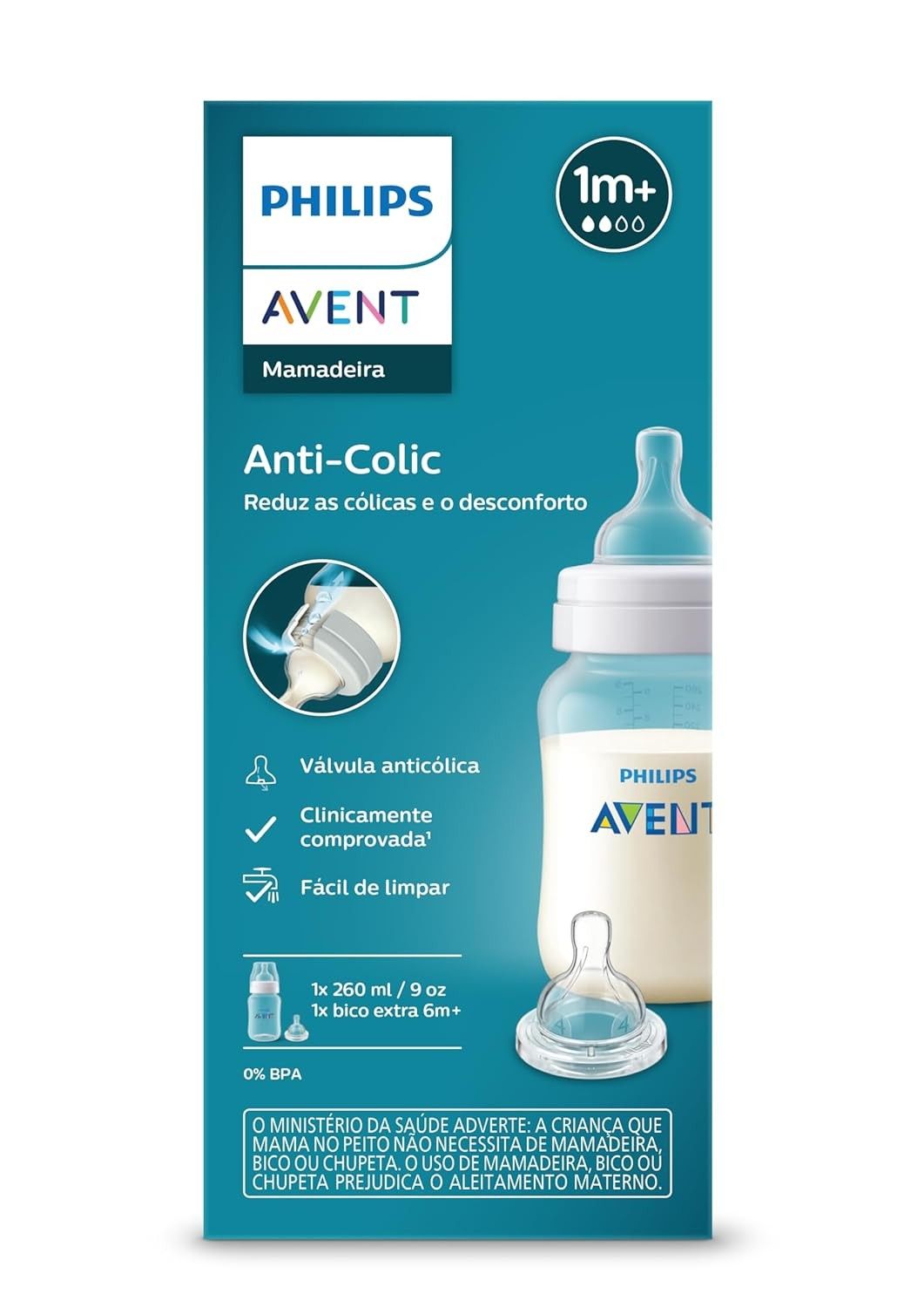 Mamadeira Anti-Cólica Philips Avent SCY119/04 260ml com Bico Extra - Conforto e Segurança para Bebês