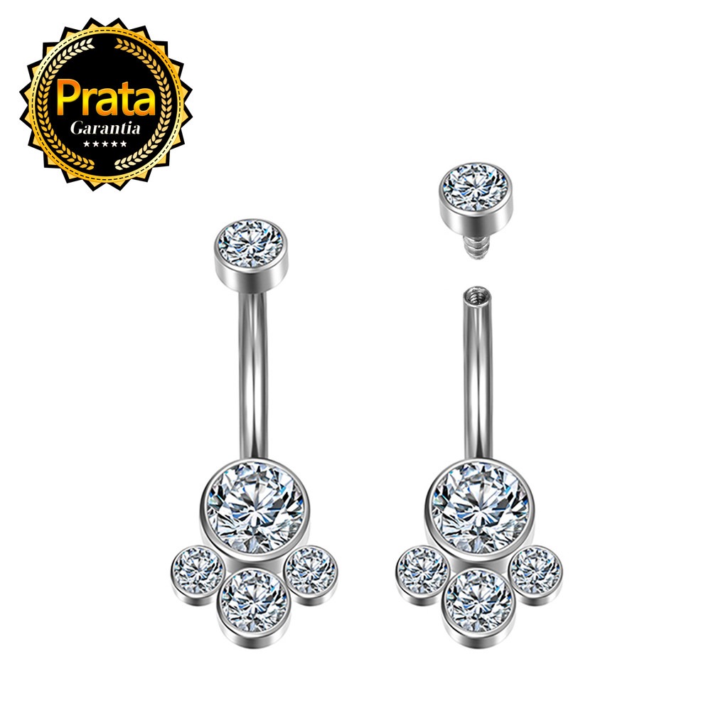 Piercing Banana Prata 925 Zircônia com Brilho Permanente