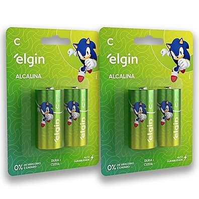 Pilha Alcalina C Elgin: Energia Duradoura (Kit 4)