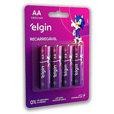 Pilha Recarregável AA Elgin 2500mAh – 4 Unidades