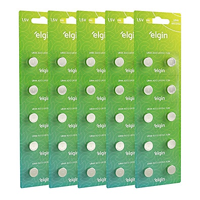 Pilhas LR44 Elgin: Kit 50 Unidades 🔋