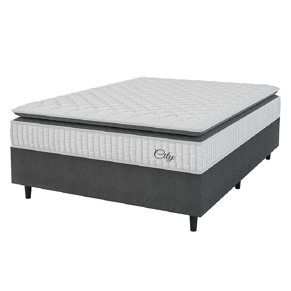 Cama Box Colchão Casal com Molas Ensacadas City Pillow Top 138x188cm - Conforto Premium com Design Moderno