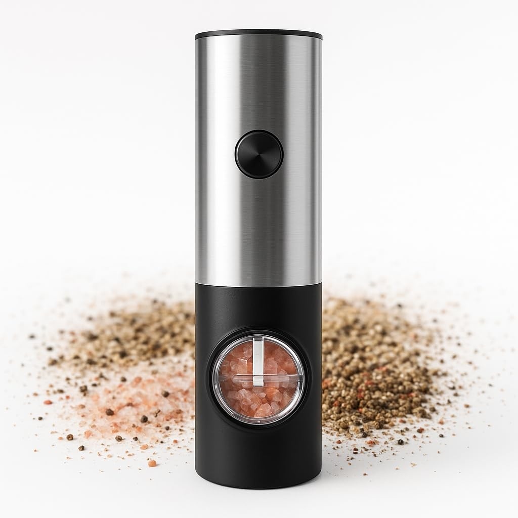 Moedor Elétrico Automático de Temperos Inox com LED - Pimenta, Sal e Especiarias