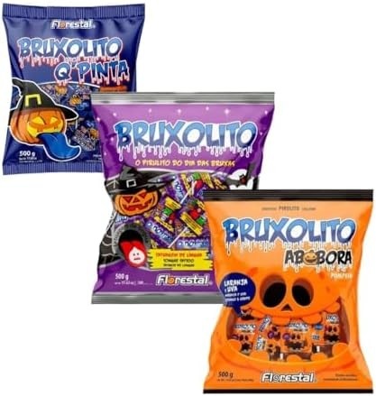 Kit 3 Pacotes de Pirulito Bruxolito Halloween 500g