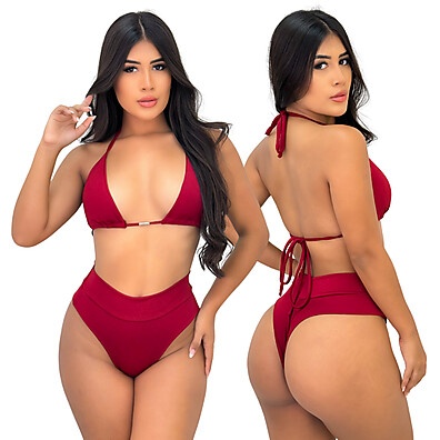 Kit 2 Biquínis Cortininha Cintura Alta: Estilo e Conforto para Praia e Piscina