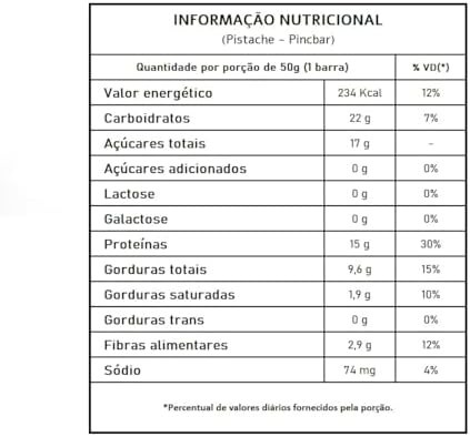 Barra de Proteína Pistache Sem Açúcar 50g Pinc Bar 12 Unidades