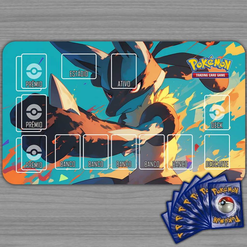 Playmat Pokémon TCG Lucario: Jogue com Estilo e Proteção