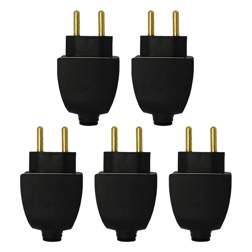Plug Macho 10A Building: Kit 5 Preto e Resistente