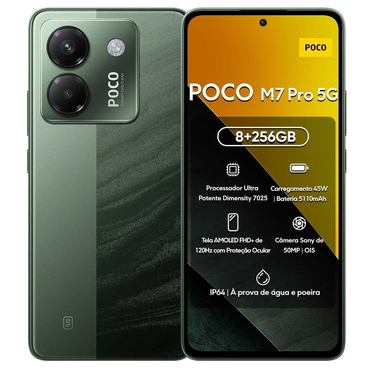 Xiaomi POCO M7 Pro 5G: Potência e Velocidade com Tela AMOLED 120Hz e Carregamento Turbo 45W (Verde, 8+256GB)