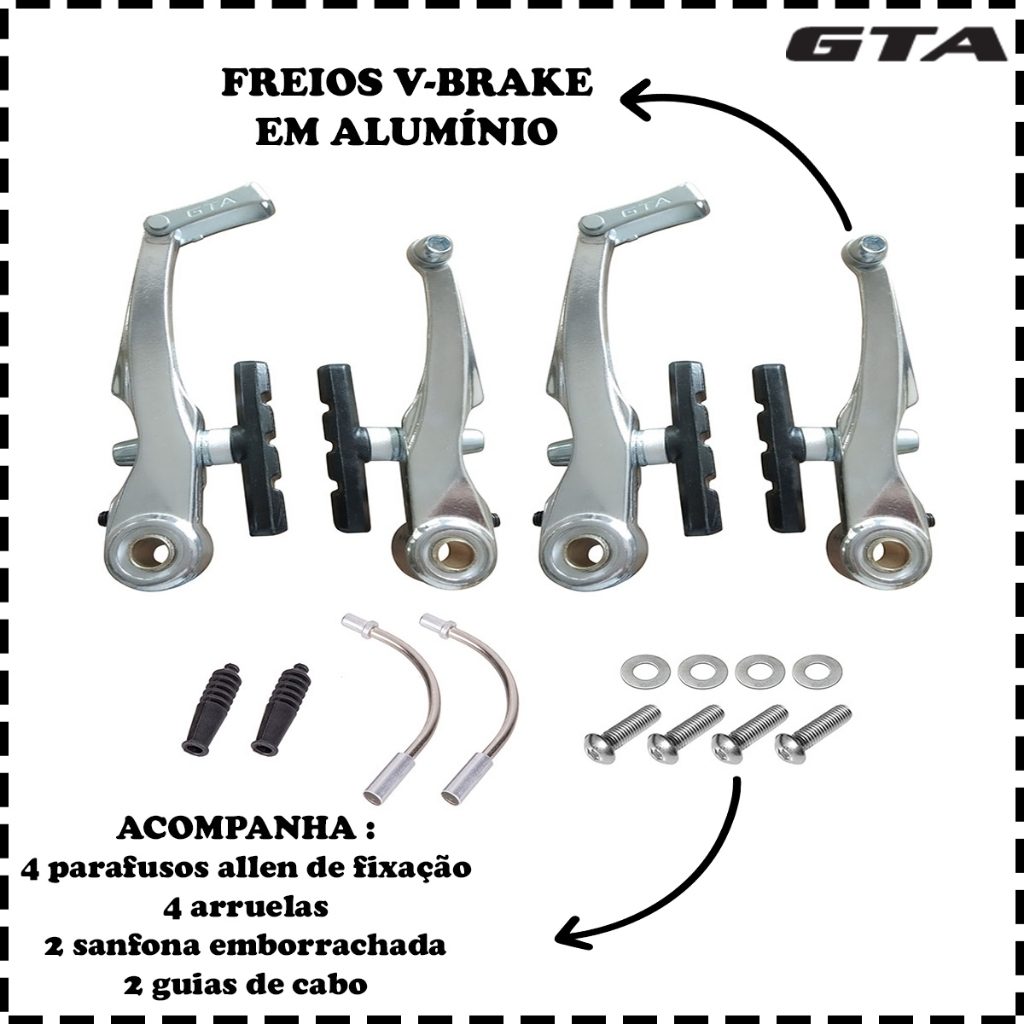 Freio V-Brake GTA Alumínio com Manete Preto ou Polido