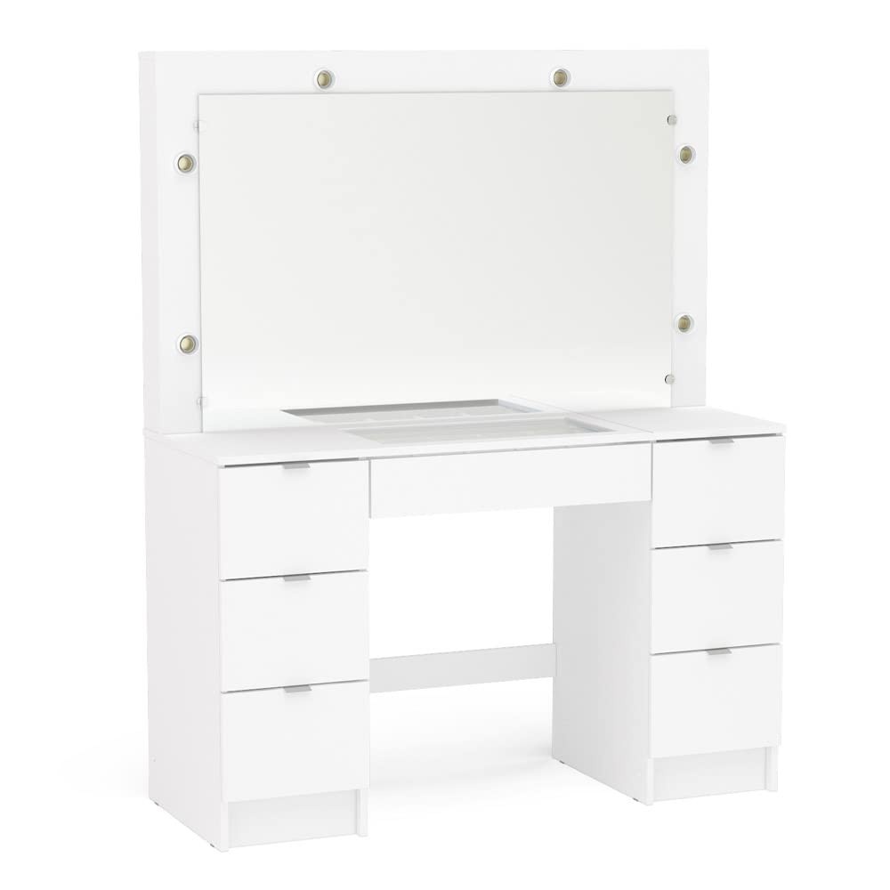 Penteadeira Camarim França com Espelho e 7 Gavetas – Design Sofisticado em Branco Politorno