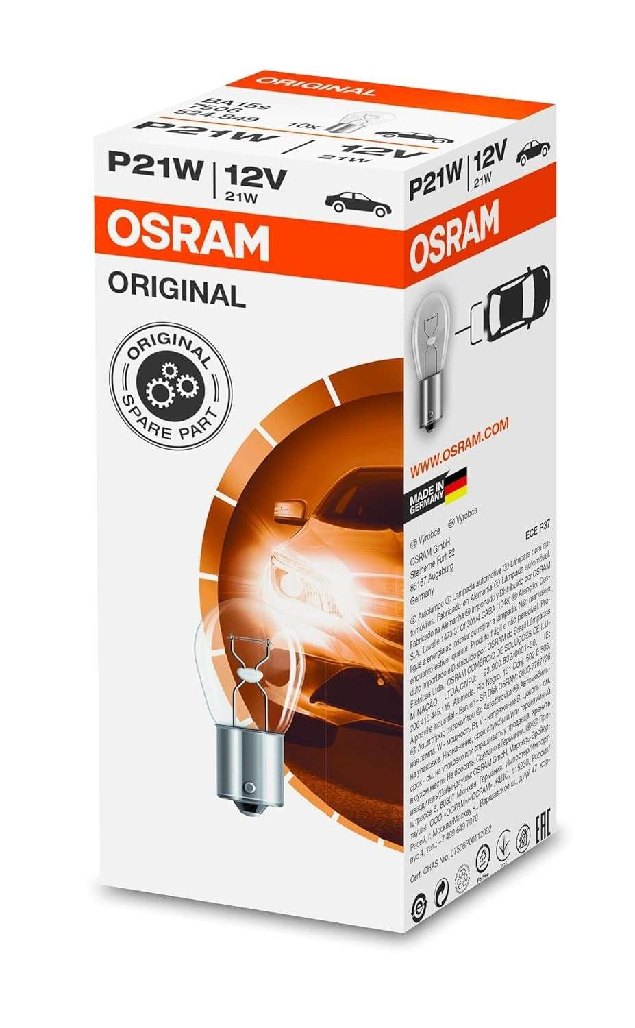 Kit 10 Lâmpadas P21W OSRAM 1 Polo: Iluminação Confiável para Seu Veículo