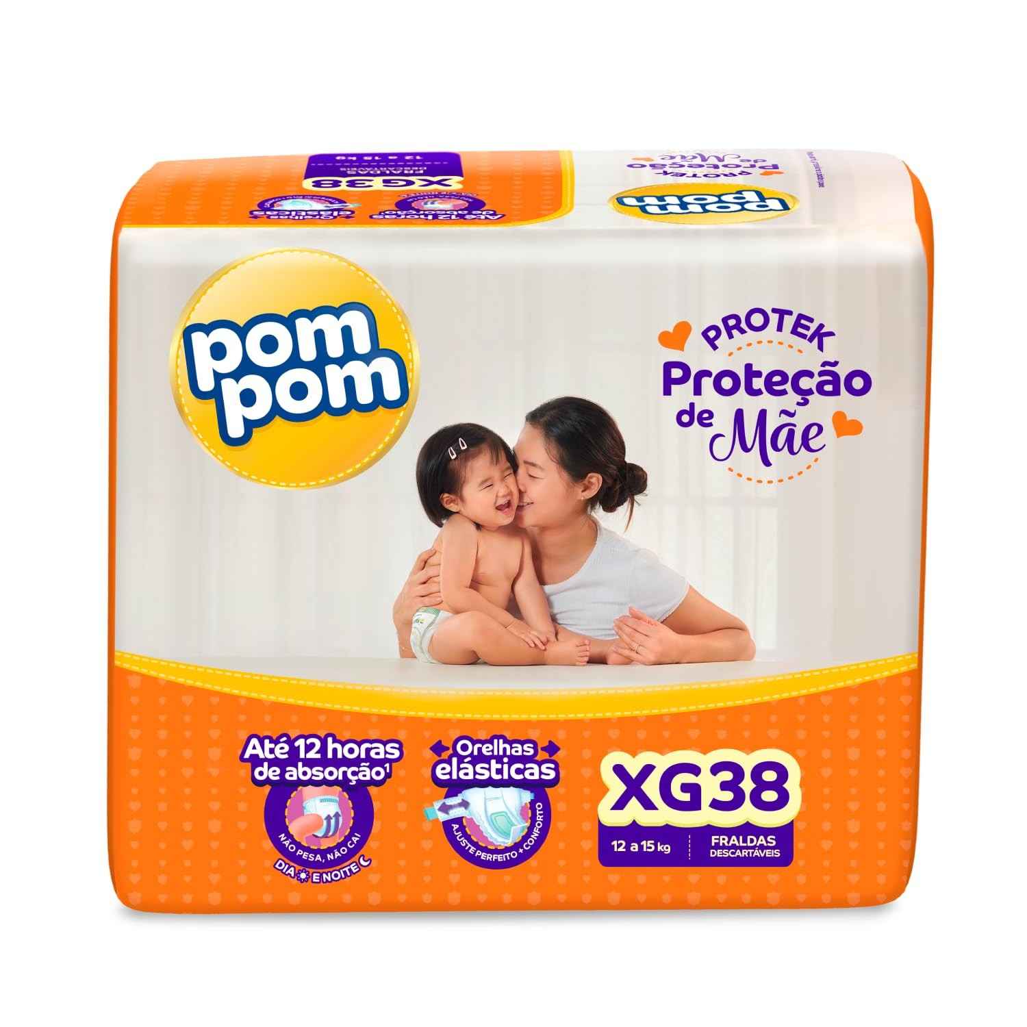 Fralda Pom Pom Protek Derma - Proteção Hidratante com Extratos Naturais - Mega XG 38 Unidades