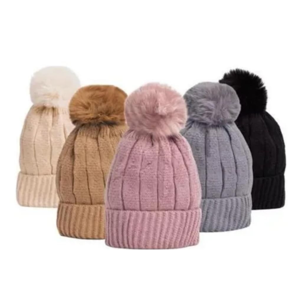 Gorro de Lã Antialérgico Feminino Forrado com Pelinho e Pompom de Pérola