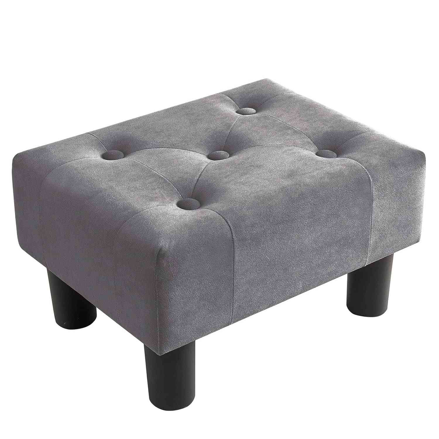 Poofzy Banqueta para Pés em Veludo Cinza - Otmoma Confortável com Pernas para Sala e Entrada
