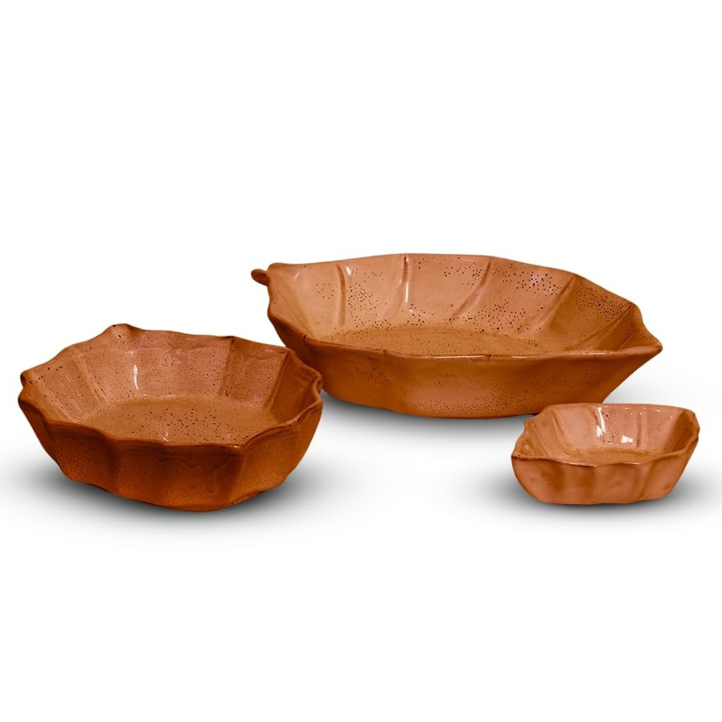Kit Travessas de Porcelana Folha Romana - Pequena, Média e Grande | Mesa Posta Elegante e Durável