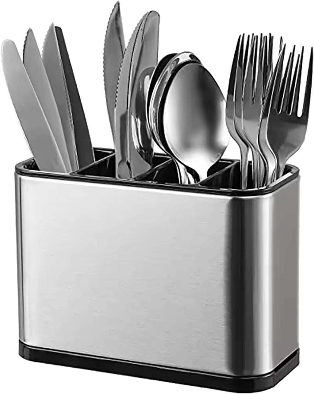 Escorredor Porta Talheres Inox Premium com Drenagem - 4 Divisórias e Design Compacto