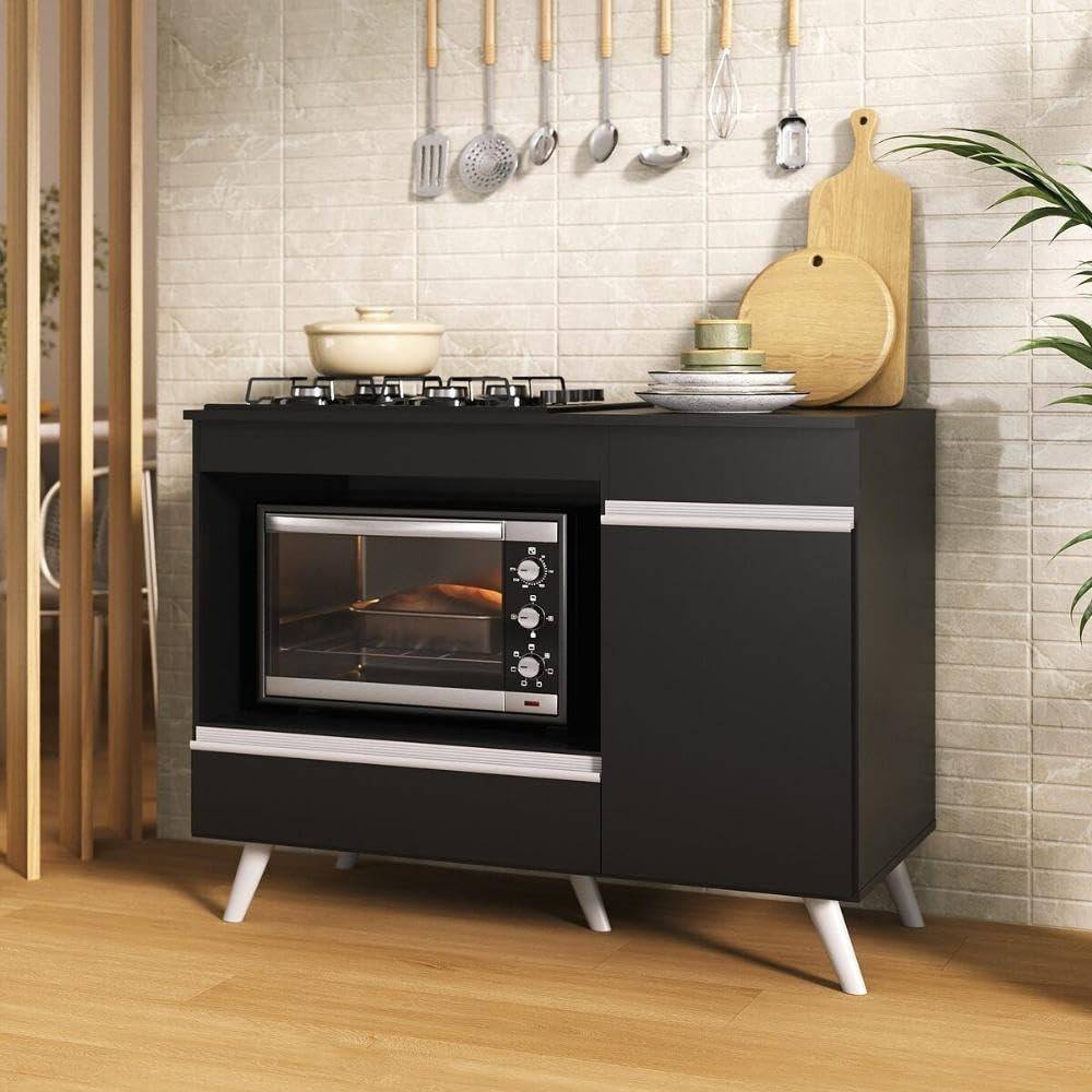 Balcão para Cooktop e Forno 105cm Veneza Multimóveis - Design Moderno com Porta e Gaveta
