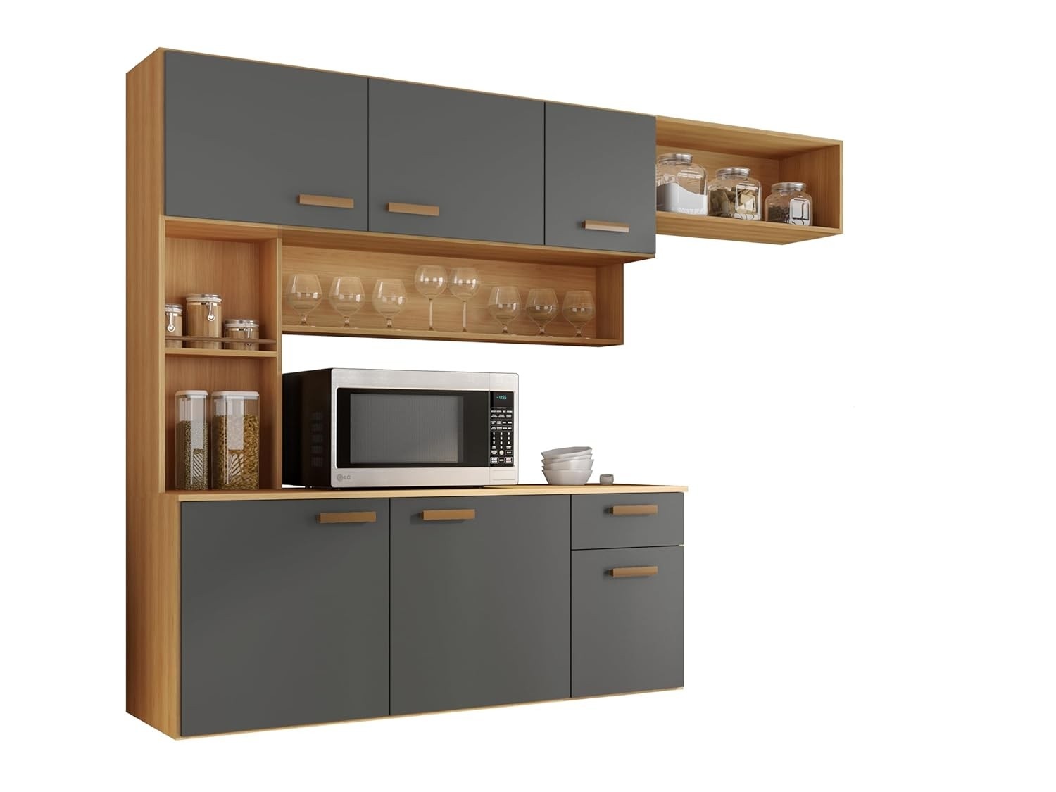 Cozinha Suspensa Moderna 6 Portas 1 Gaveta Balcão Manu - Design Compacto e Estilo