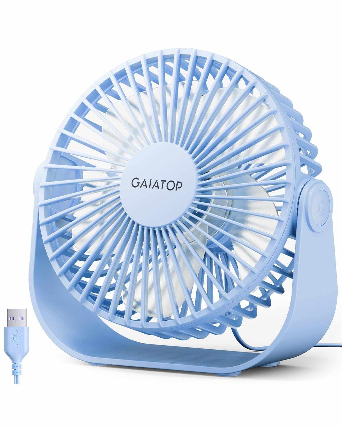 Ventilador de Mesa USB Gaiatop 5,5" com 3 Velocidades e Rotação 90° - Silencioso e Portátil