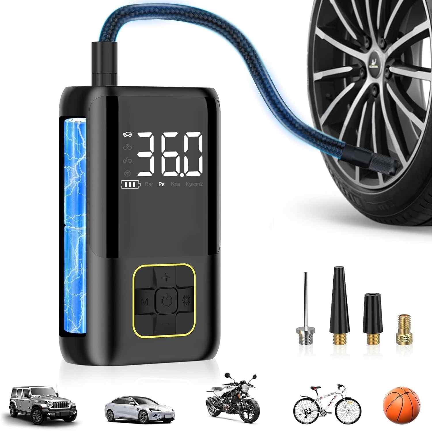 Compressor de Ar Portátil Sem Fio 150PSI: Seu Pneu Sempre Cheio e Seguro!