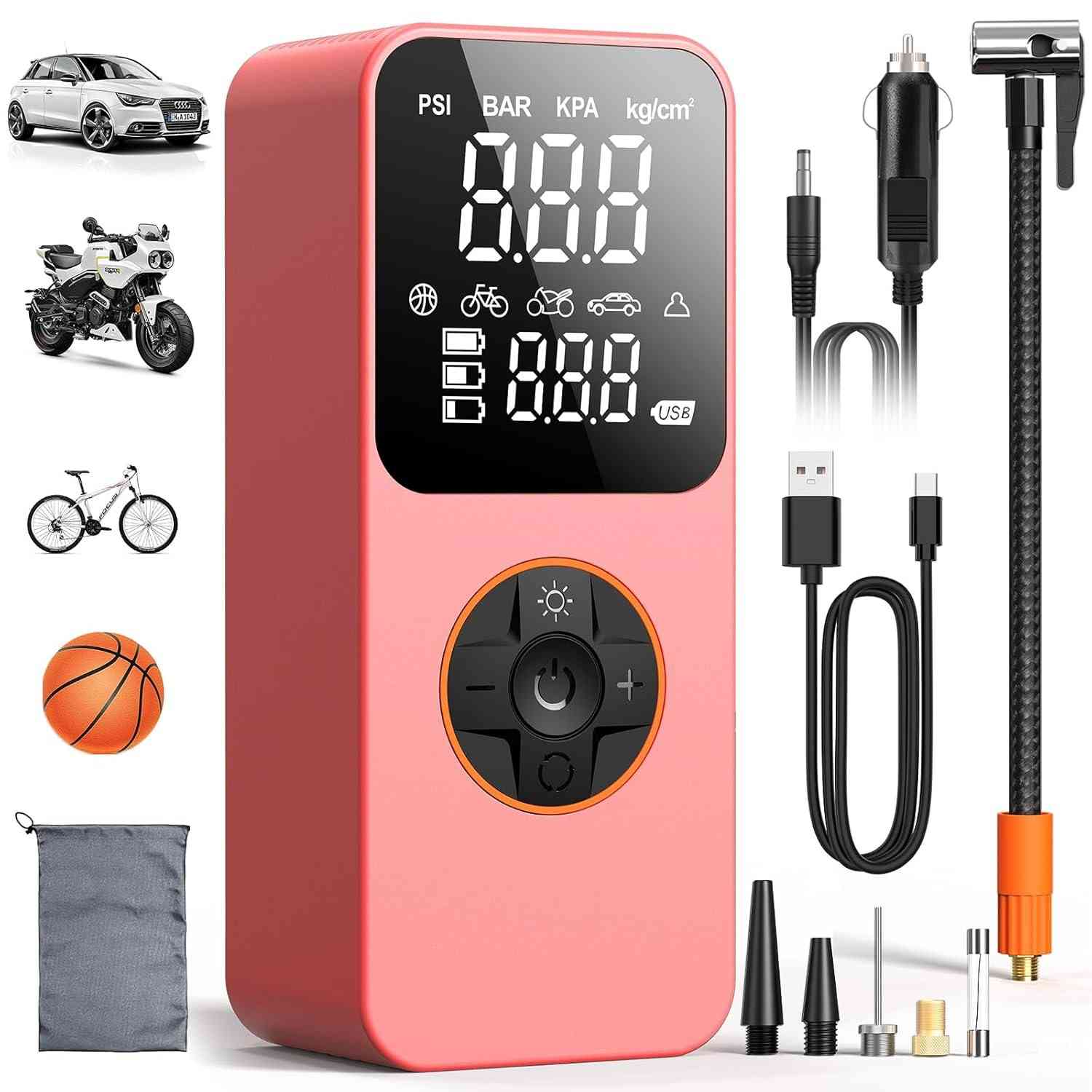 Mini Compressor de Ar Portátil Gonfleur: Inflador Elétrico Sem Fio 150PSI com Bateria 6000mAh e LED