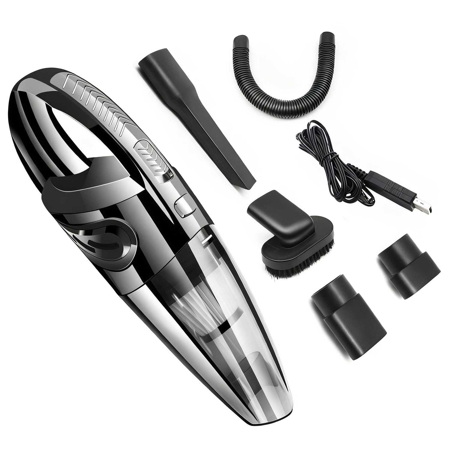 Aspirador de Pó Portátil Sem Fio 120W: Potência Máxima para Carro e Casa | Seco/Úmido, Recarregável, Filtro Lavável + 6 Acessórios