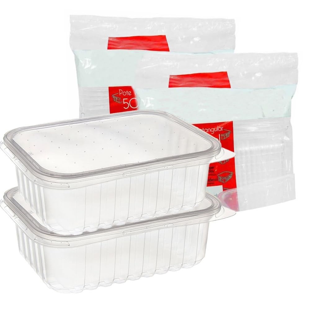 Pote Retangular Plástico 500ml - Marmita Fitness Freezer com 48 Unidades