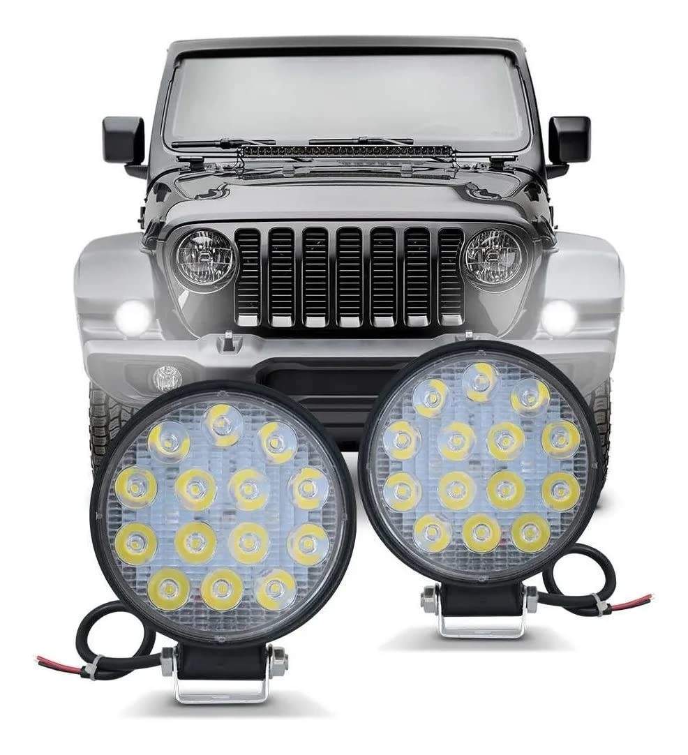 Kit 2 Faróis de Milha Redondo 42W 14 LEDs Cree Ultra Led 10-30V - Iluminação Potente Off Road