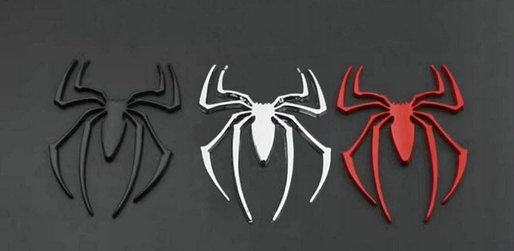 Kit 6 Emblemas Aranha 3D Adesivos Universais para Carro, Moto e SUV - Prata, Vermelho e Preto
