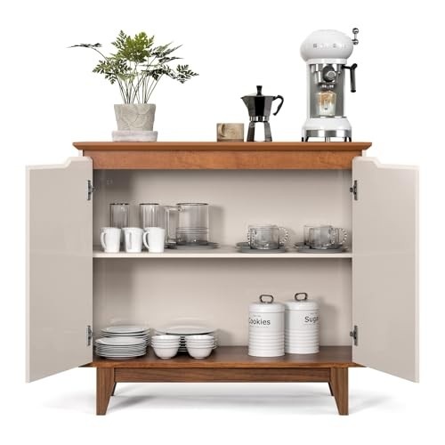 Buffet Flow 2 Portas com Prateleira Ajustável - Design Moderno em Madeira Freijó Off White