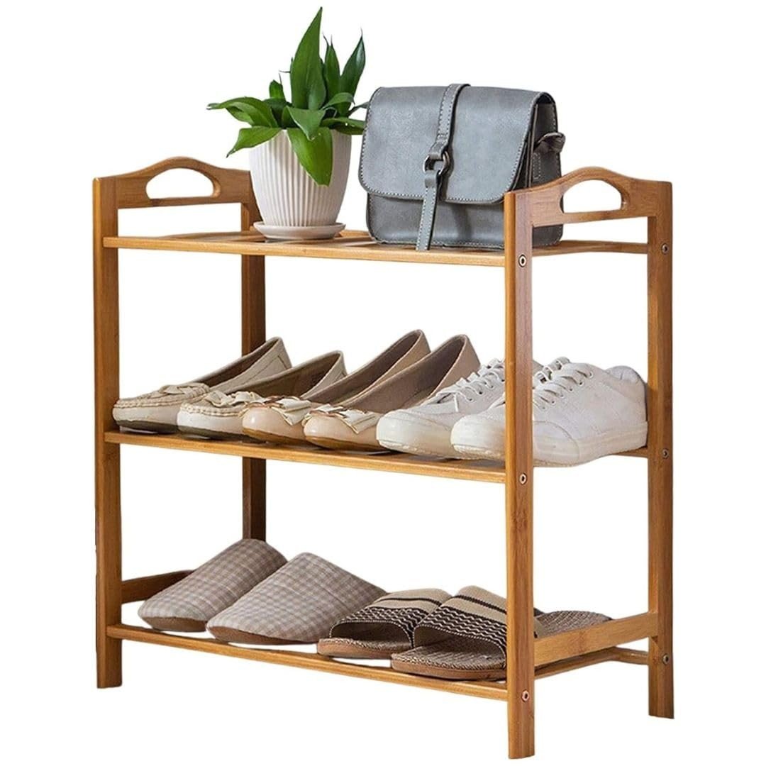 Sapateira Tripla de Bambu com 3 Prateleiras - Organizador Elegante e Sustentável para Sapatos