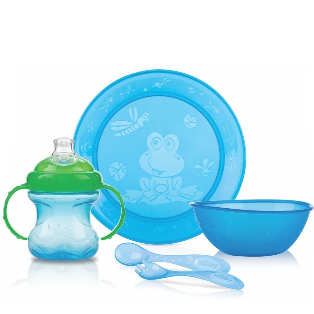 Kit Alimentação 5 Peças Nûby Azul Céu - Seguro, Prático e Livre de BPA