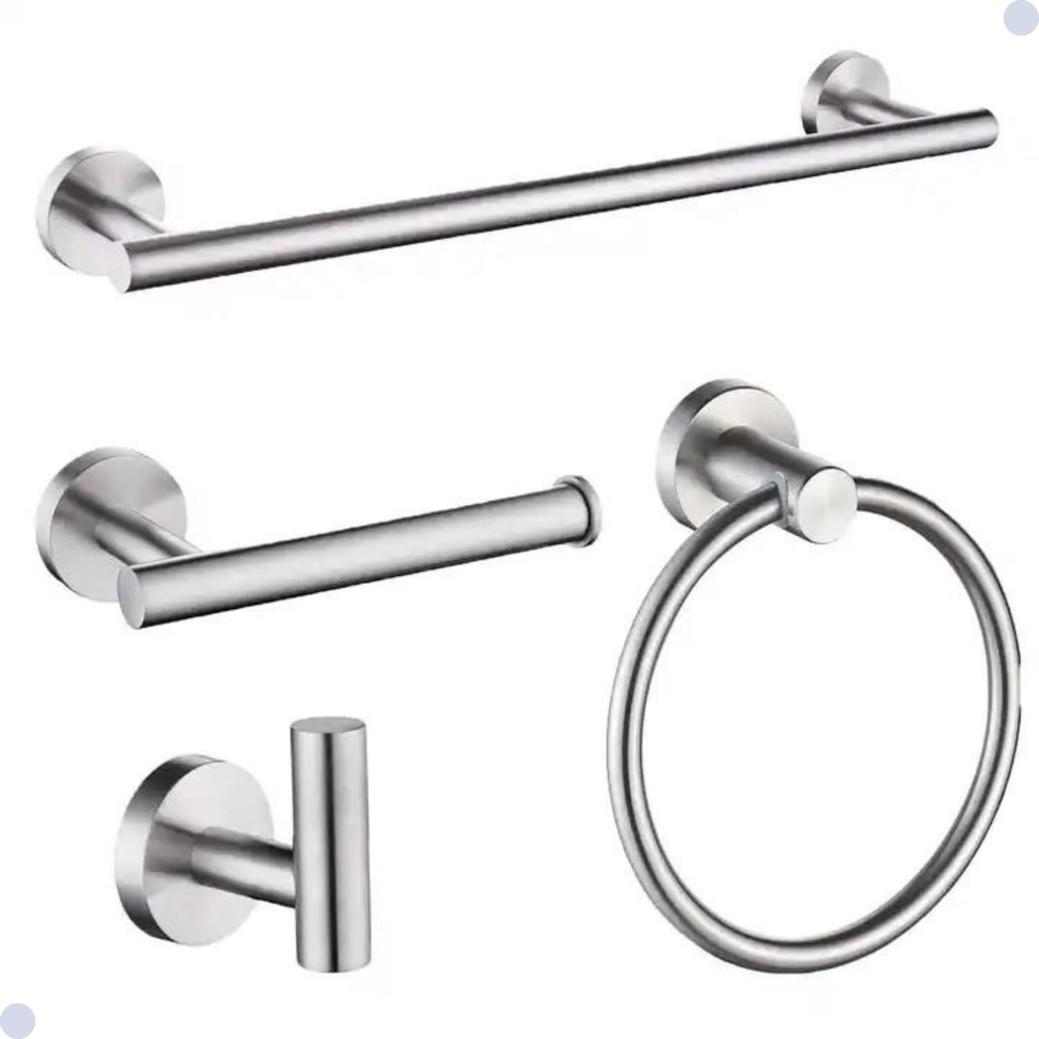 Kit de Acessórios para Banheiro com Acabamento Redondo em Aço Inox Escovado - 4 Peças Premium