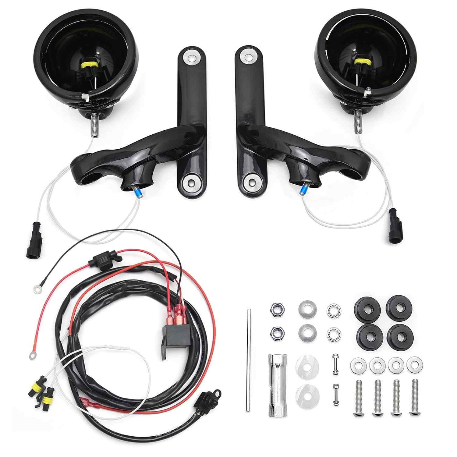 Kit Luz Neblina LED Premium para Harley Davidson Street Glide e Modelos Compatíveis - Preto Brilhante
