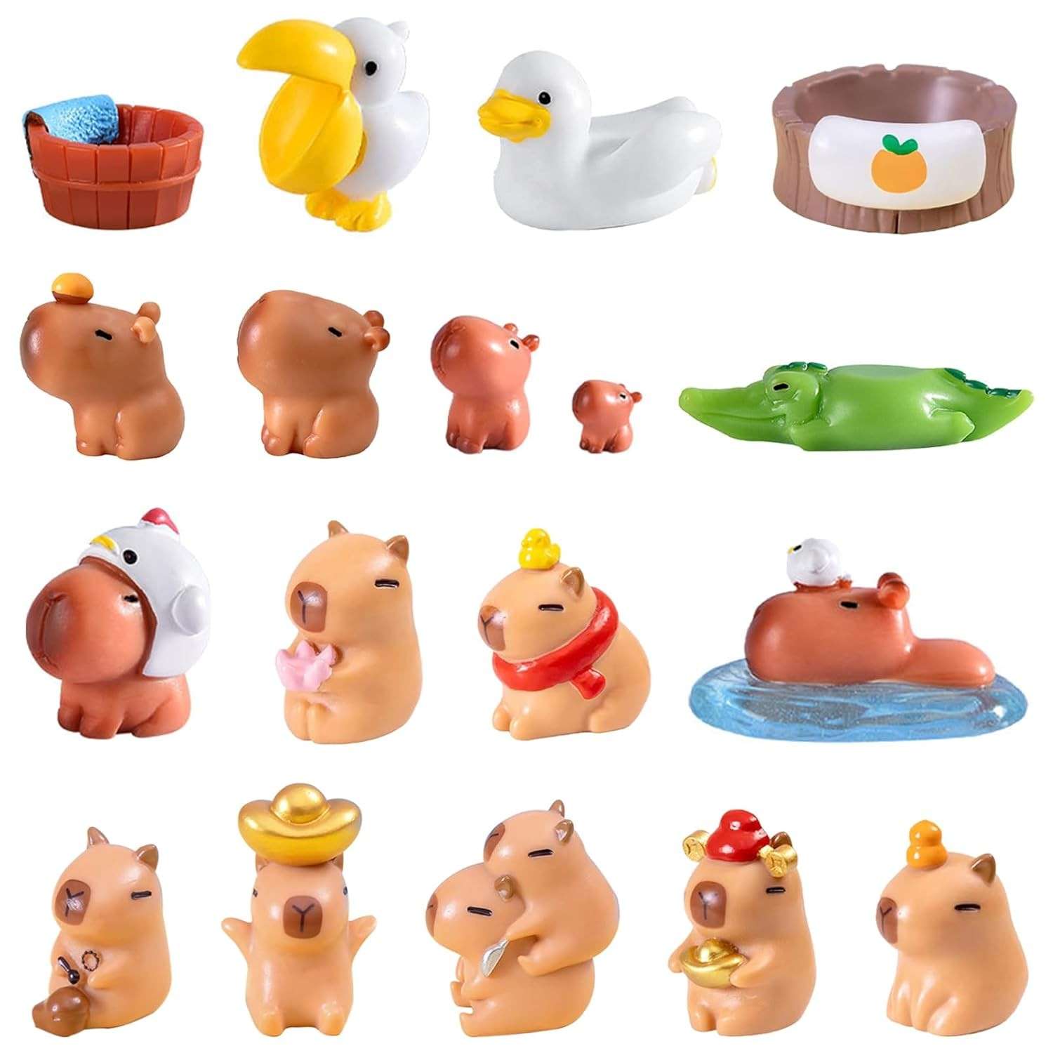 Conjunto 18 Mini Estatuetas de Capivara em Resina - Decoração Charmosa para Carro, Mesa e Presente