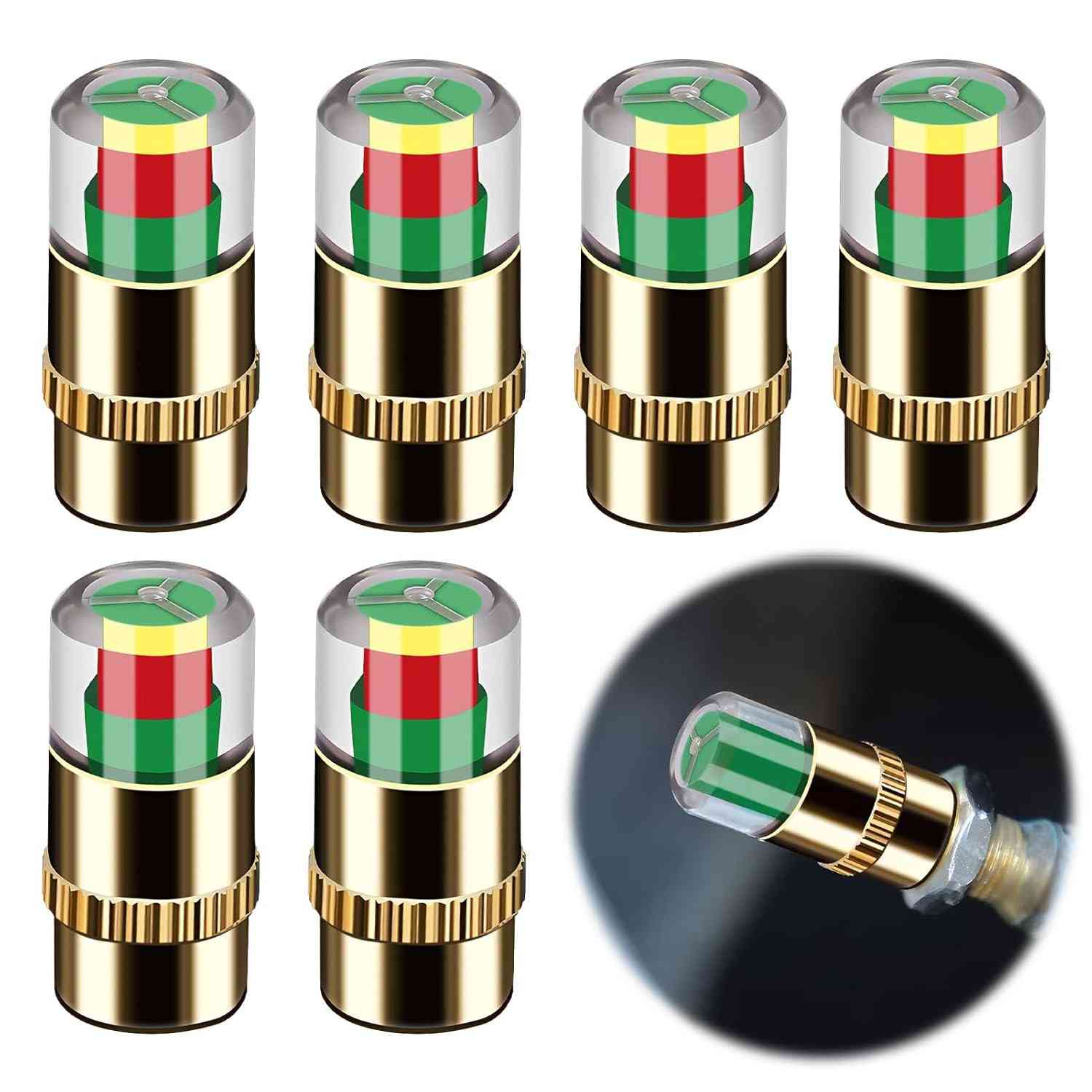 6 Tampas Indicadoras de Pressão de Pneu 3 Cores - 2.4 Bar (36 PSI) para Carros, SUVs e Caminhões