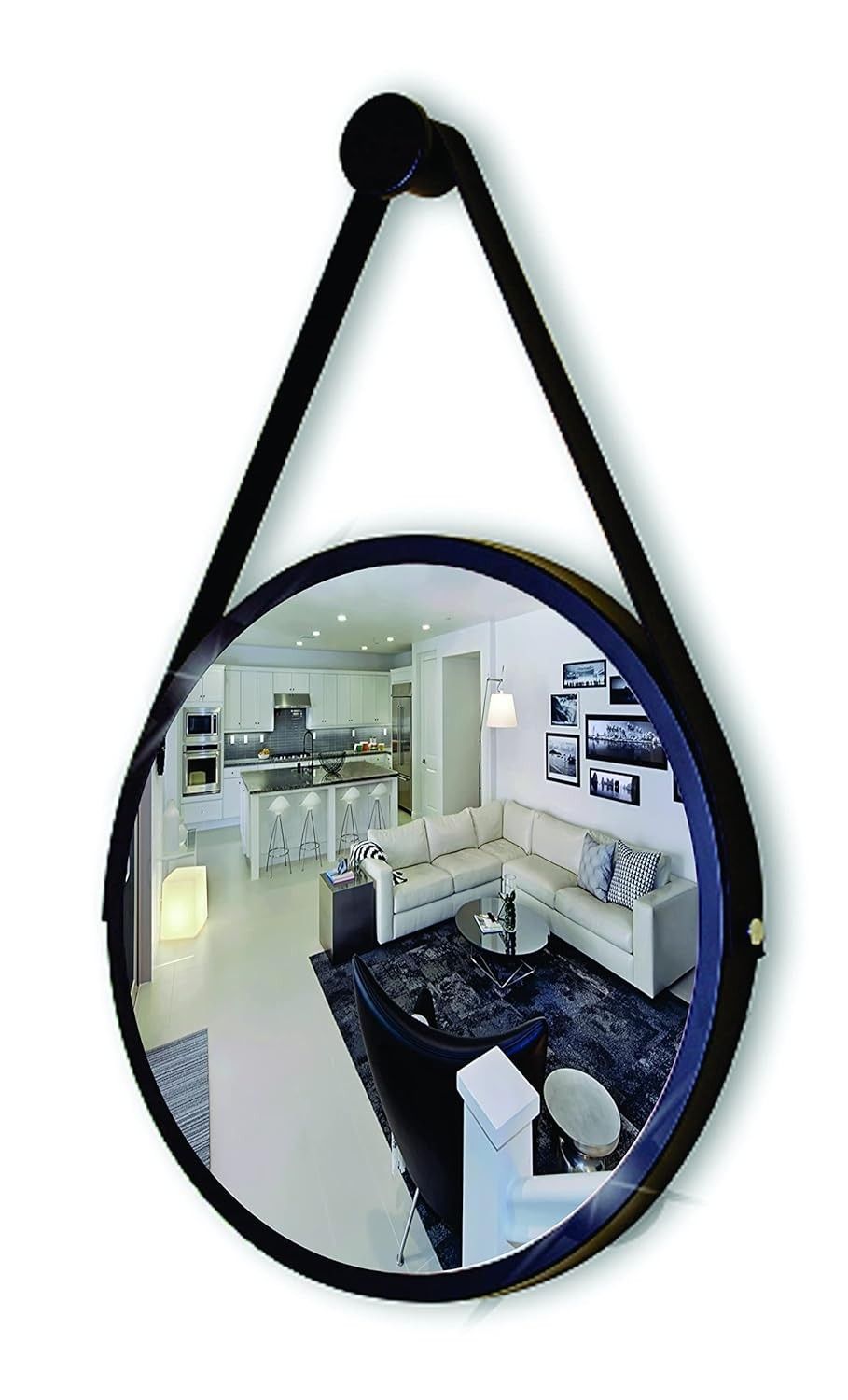 Espelho Redondo 40cm Preto com Alça e Suporte - Design Elegante para Ambientes Modernos