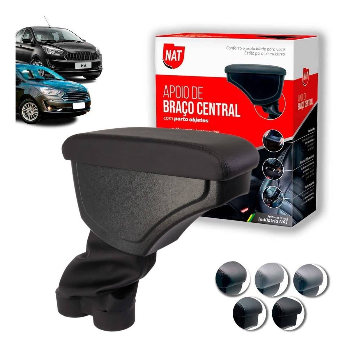 Apoio de Braço Premium para Ford Ka/Ka+ (2015-2019) em Couro Sintético Preto - Conforto e Organização