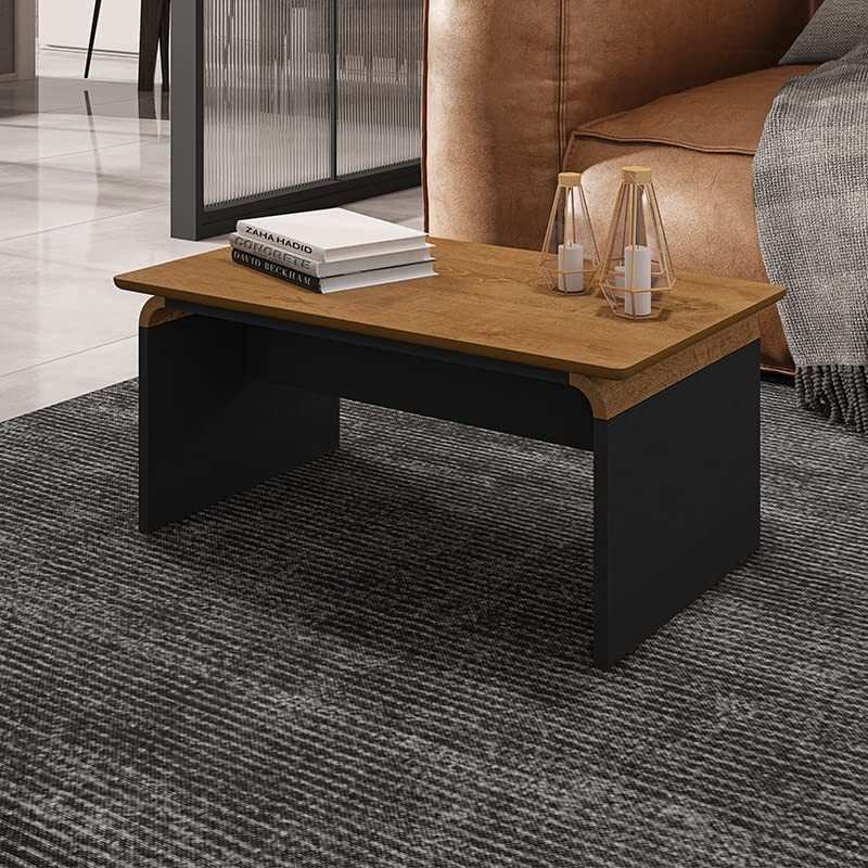 Mesa de Centro Moderna Lilibeth - Design Retrô em Madeira Natural e Preto Fosco
